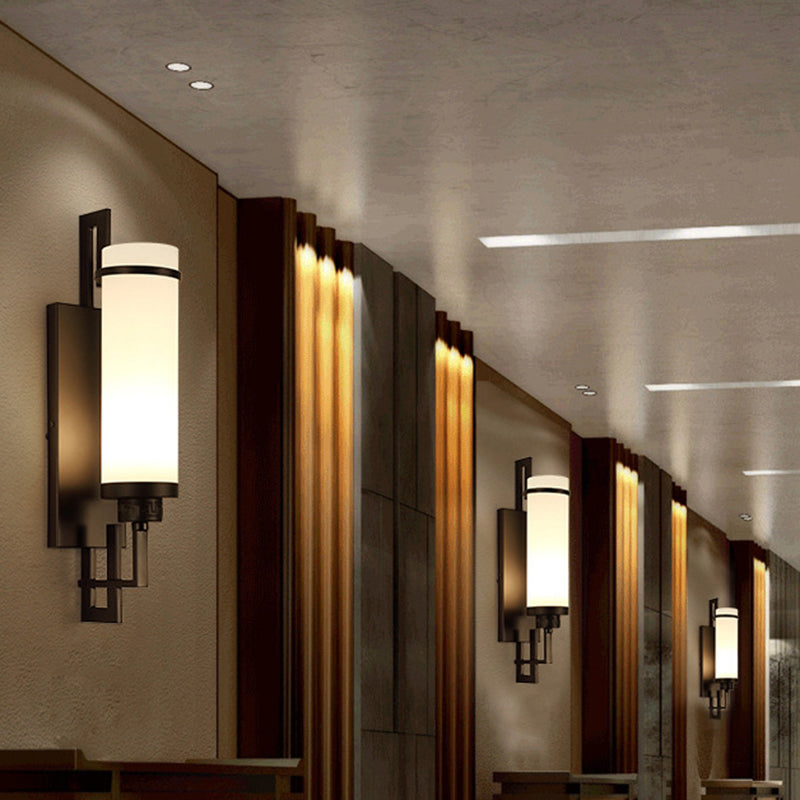 1 Light Cylinder Wall Light Fixture Modern Glass in Gold/White
