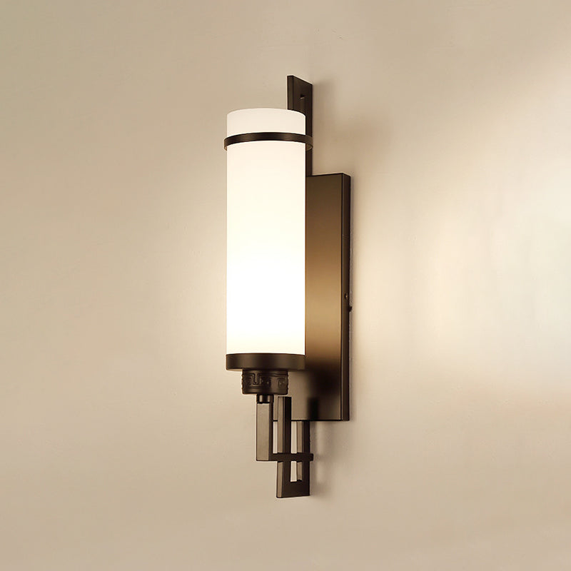 1 Light Cylinder Wall Light Fixture Modern Glass in Gold/White