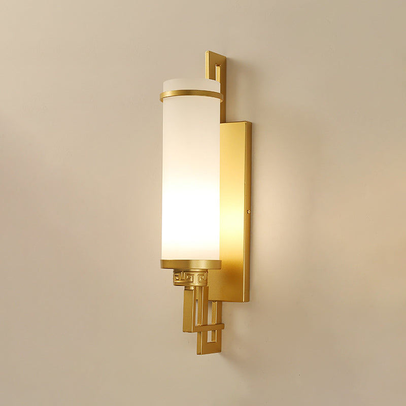 1 Light Cylinder Wall Light Fixture Modern Glass in Gold/White