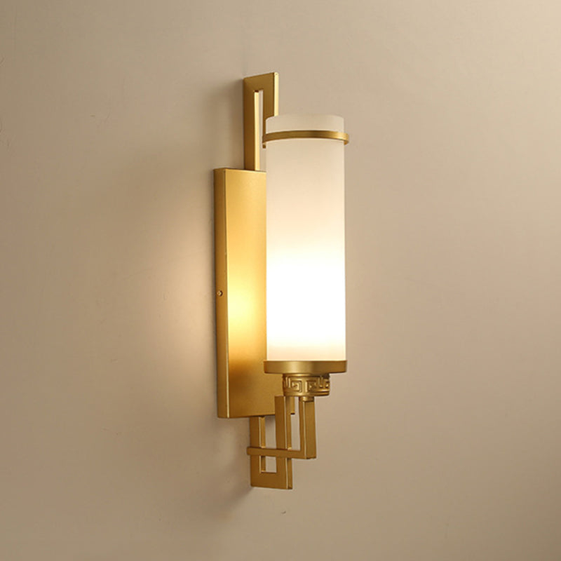 1 Light Cylinder Wall Light Fixture Modern Glass in Gold/White