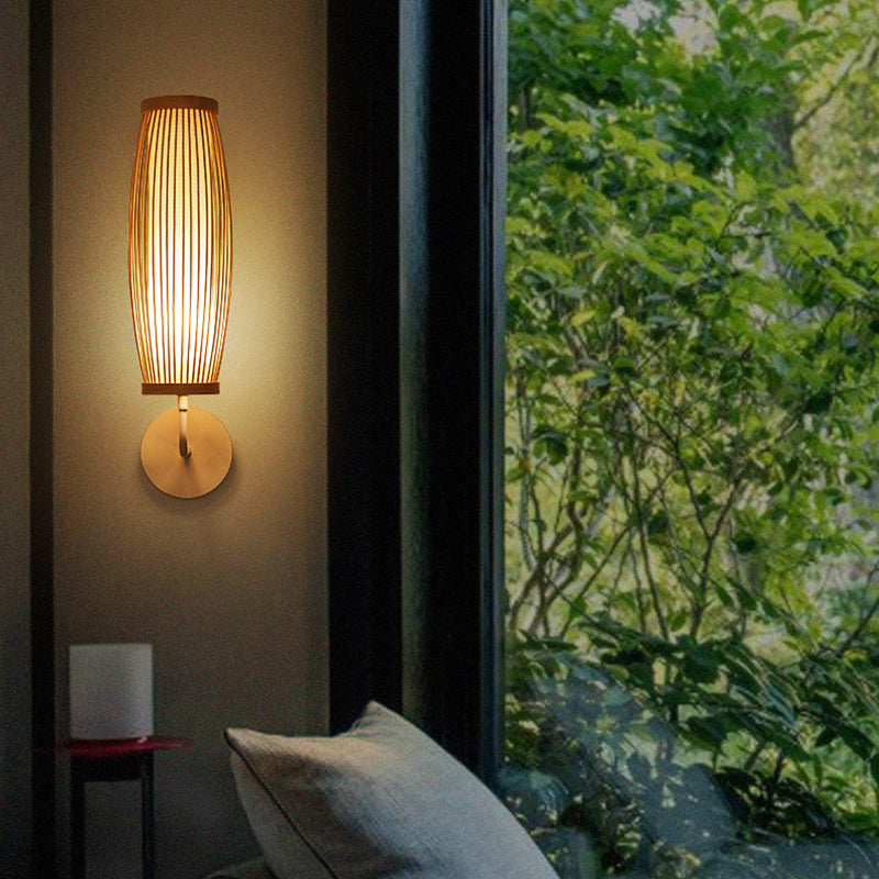 1 Light Geometric Wall Light Sconces Contemporary Bamboo for Bedroom