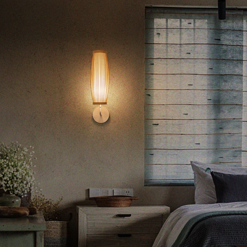 1 Light Geometric Wall Light Sconces Contemporary Bamboo for Bedroom