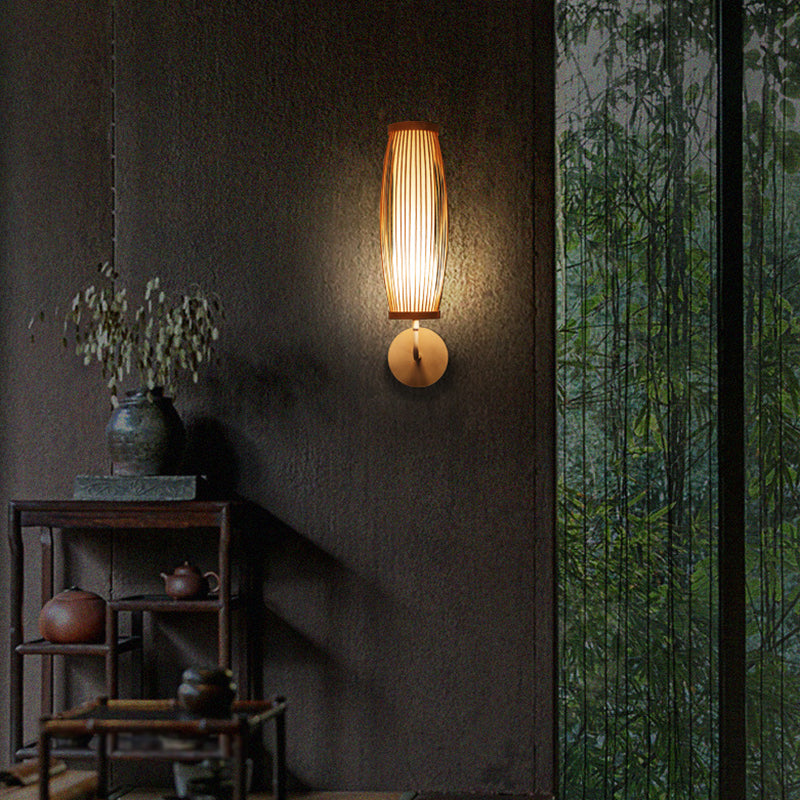 1 Light Geometric Wall Light Sconces Contemporary Bamboo for Bedroom