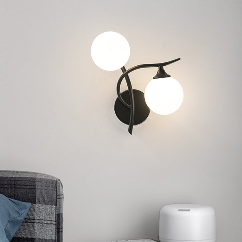 2 Lights Wall Mount Lamp Modern Style Spherical with Glass Shade for Living Room