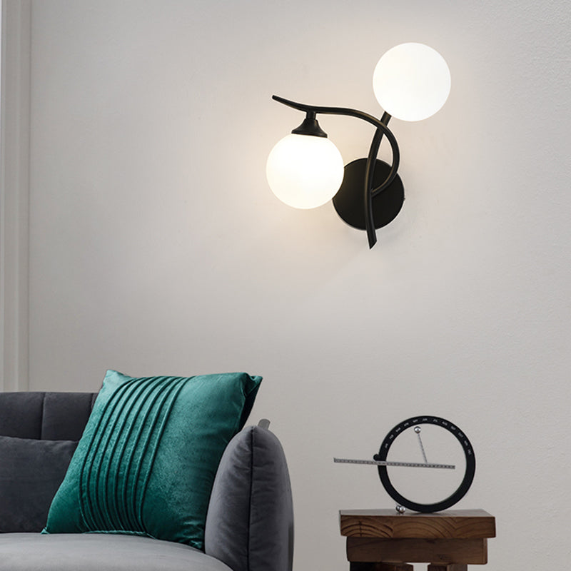 2 Lights Wall Mount Lamp Modern Style Spherical with Glass Shade for Living Room