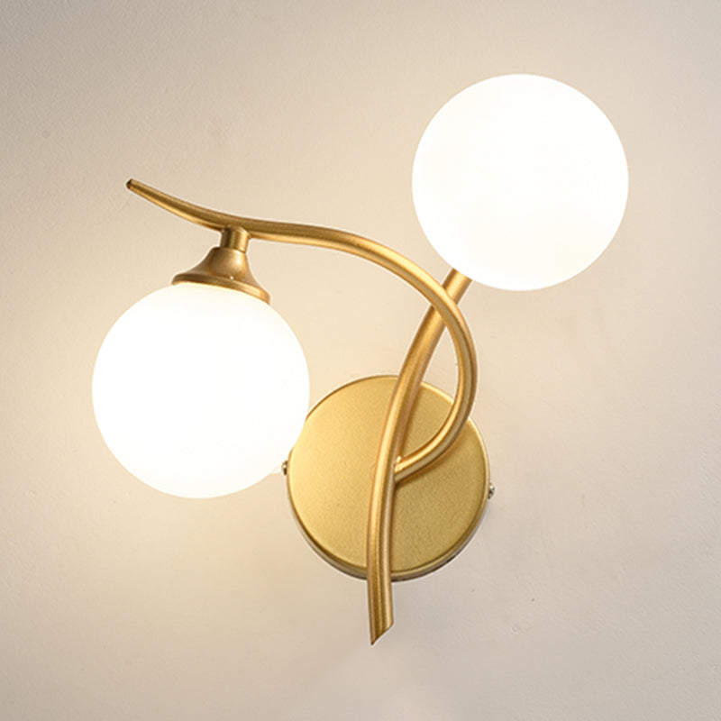 2 Lights Wall Mount Lamp Modern Style Spherical with Glass Shade for Living Room