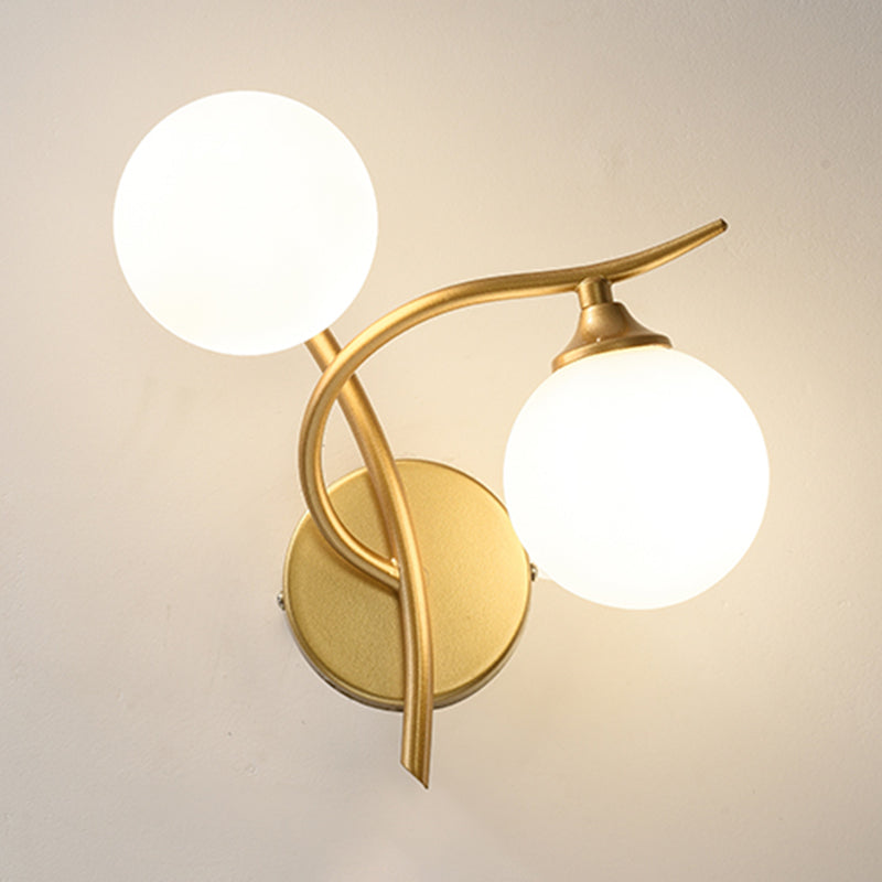 2 Lights Wall Mount Lamp Modern Style Spherical with Glass Shade for Living Room