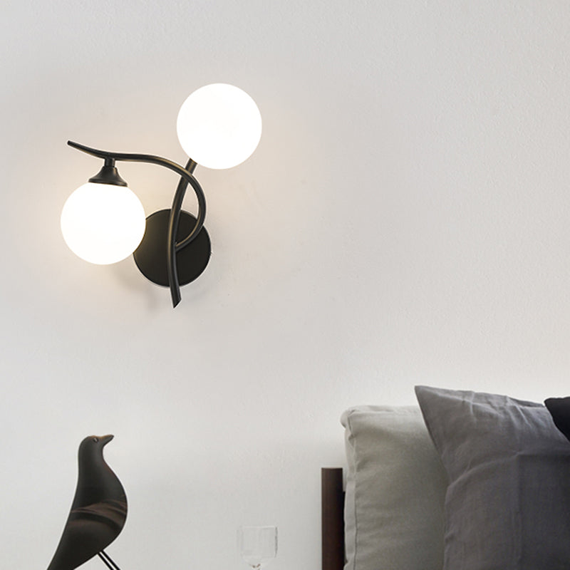 2 Lights Wall Mount Lamp Modern Style Spherical with Glass Shade for Living Room