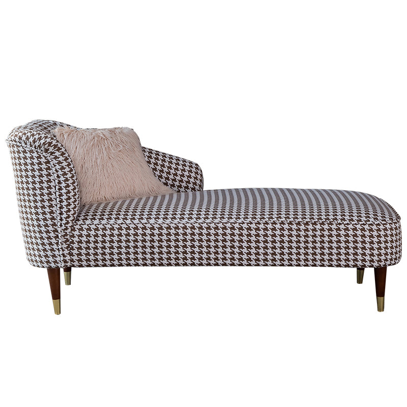 Contemporary One Armed Chaise Round Arms Houndstooth for Living Room