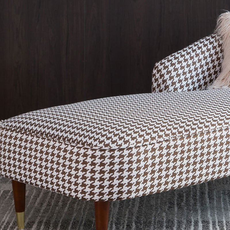 Contemporary One Armed Chaise Round Arms Houndstooth for Living Room