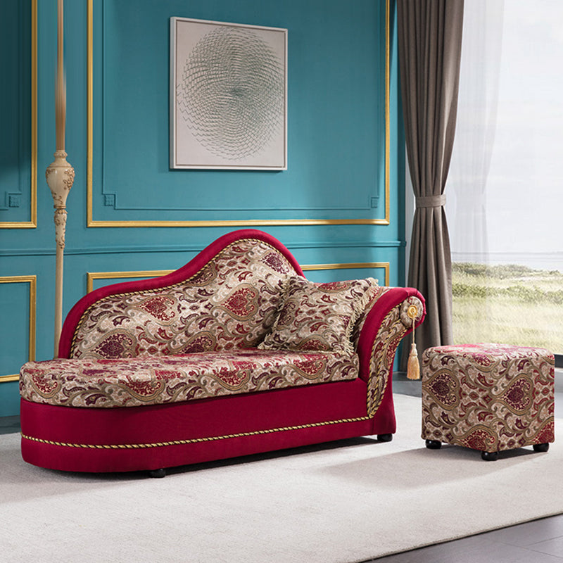 Traditional One Armed Wooden Chaise Red Flared Arms for Living Room