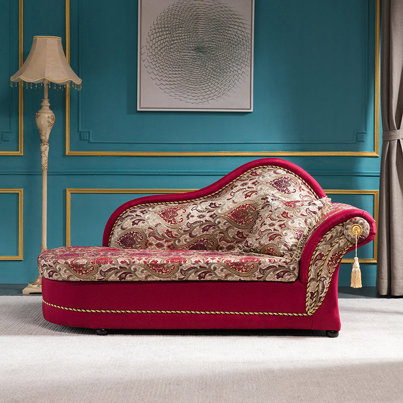 Traditional One Armed Wooden Chaise Red Flared Arms for Living Room
