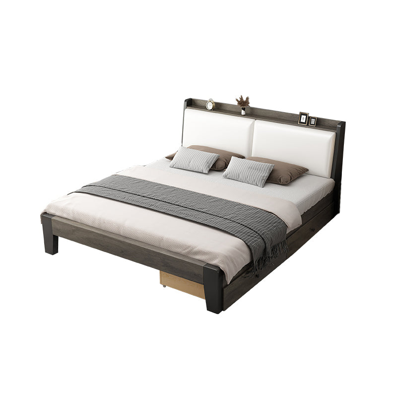 Solid Wood Standard Bed with Upholstered Headboard 36.22" High