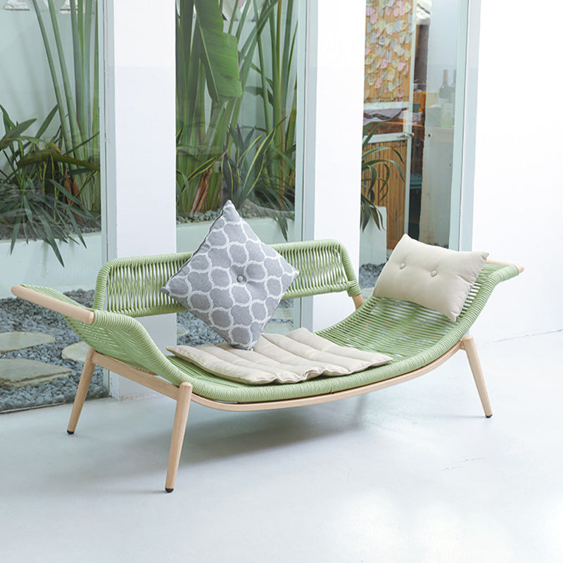Contemporary Two Arm Rattan Chaise Flared Arms for Bedroom Living Room