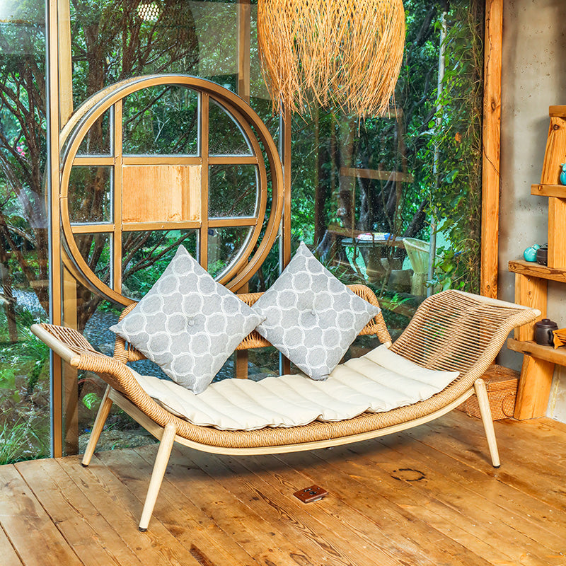 Contemporary Two Arm Rattan Chaise Flared Arms for Bedroom Living Room
