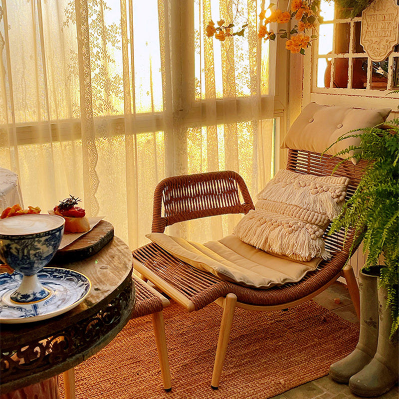 Contemporary Rattan Two Arm Chaise Flared Arms for Bedroom Living Room