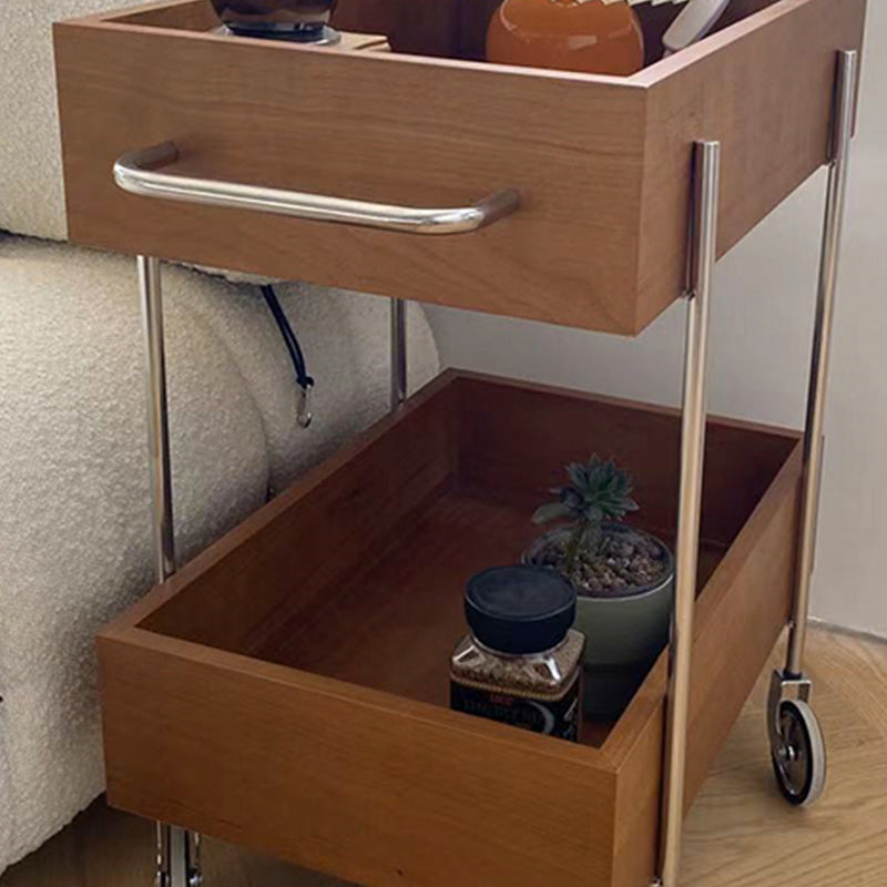 Industrial Sofa Side Accent Table with 2 Shelves in Wood for Living Room