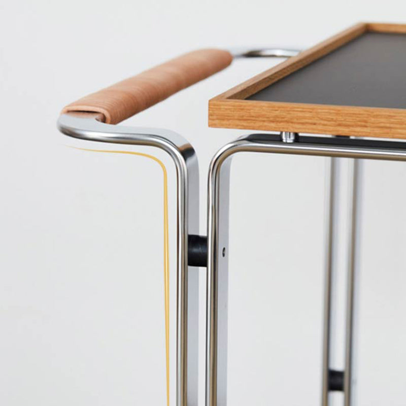 Contemporary Side End Snack Table with Shelf in Steel and Solid Wood