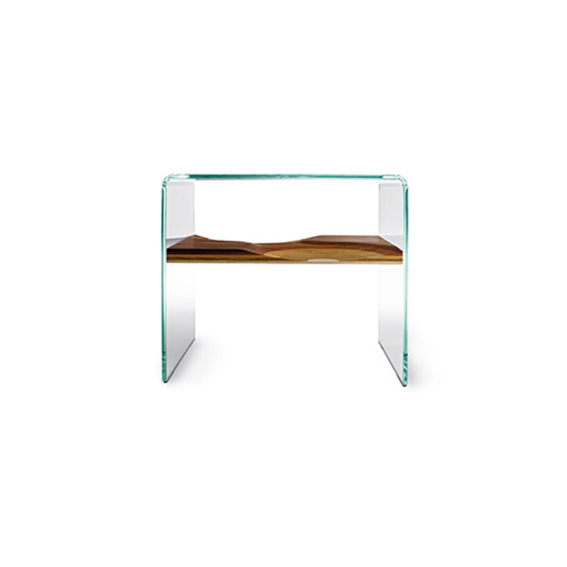 Contemporary Glass Sofa Side Accent Table with Sled Base and Shelf