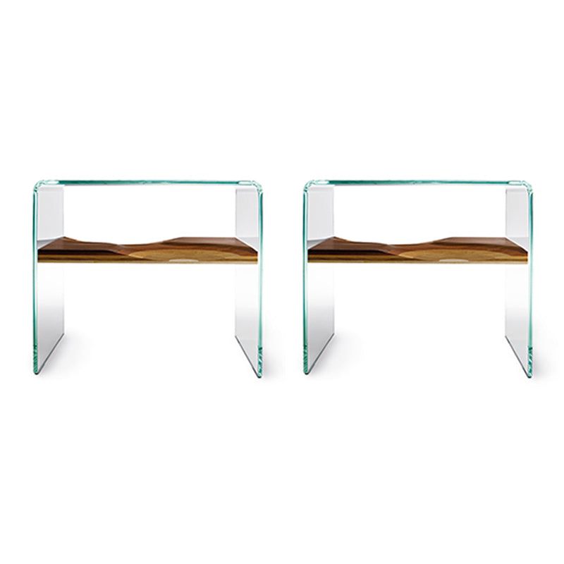 Contemporary Glass Sofa Side Accent Table with Sled Base and Shelf