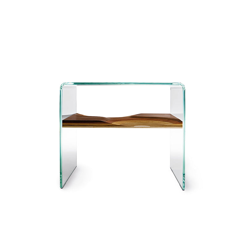 Contemporary Glass Sofa Side Accent Table with Sled Base and Shelf