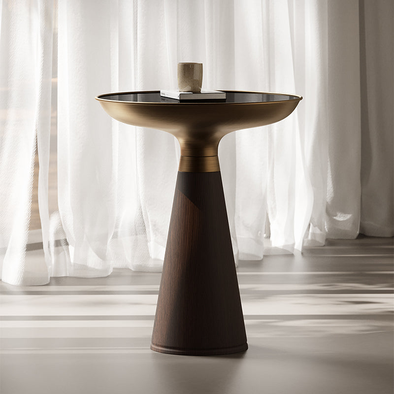 Contemporary Round Glass Top Sofa Side Accent Table with Pedestal Base