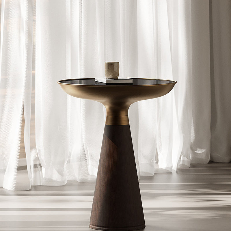 Contemporary Round Glass Top Sofa Side Accent Table with Pedestal Base