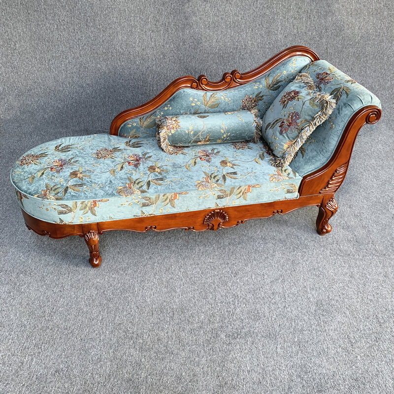 Traditional Solid Wood Upholstered  One Armed Chaise with Fabric  Pillow