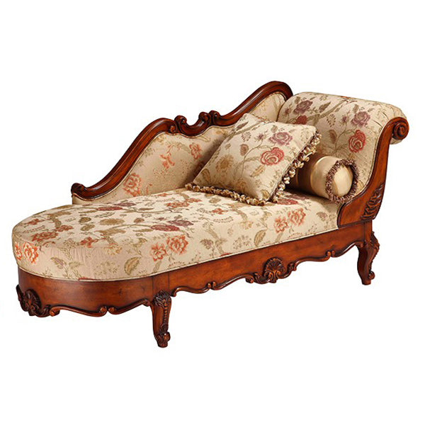 Traditional Solid Wood Upholstered  One Armed Chaise with Fabric  Pillow