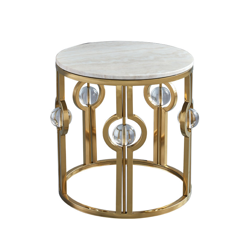 Glam Round Sofa Side Accent Table with Drum Base for Living Room