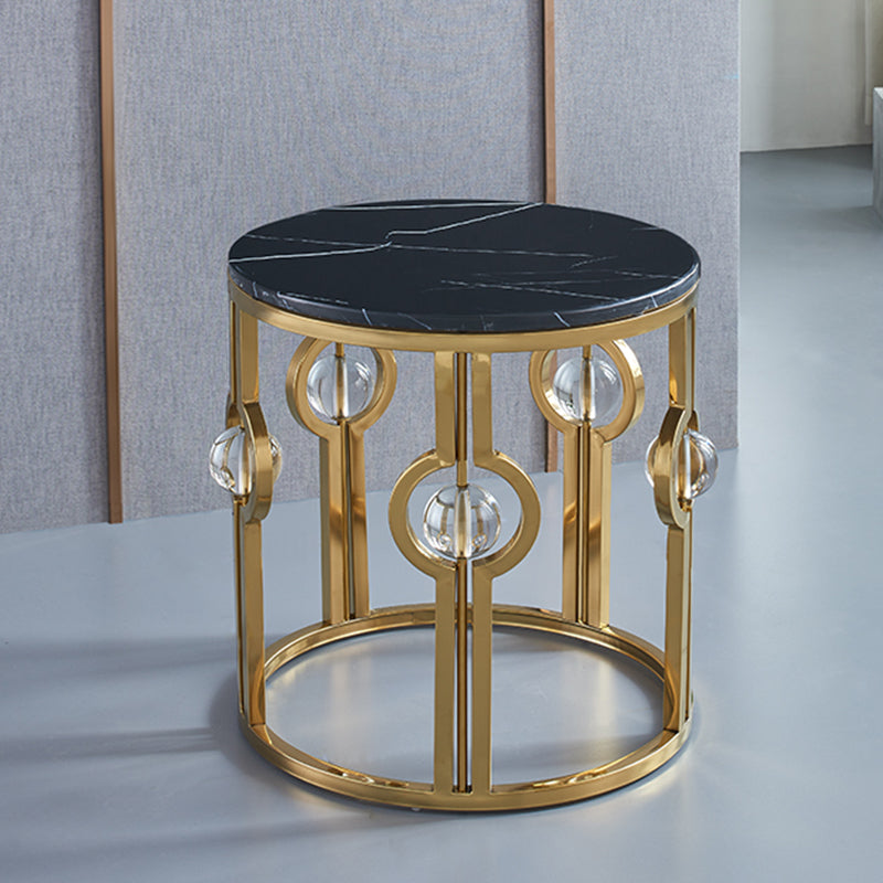 Glam Round Sofa Side Accent Table with Drum Base for Living Room