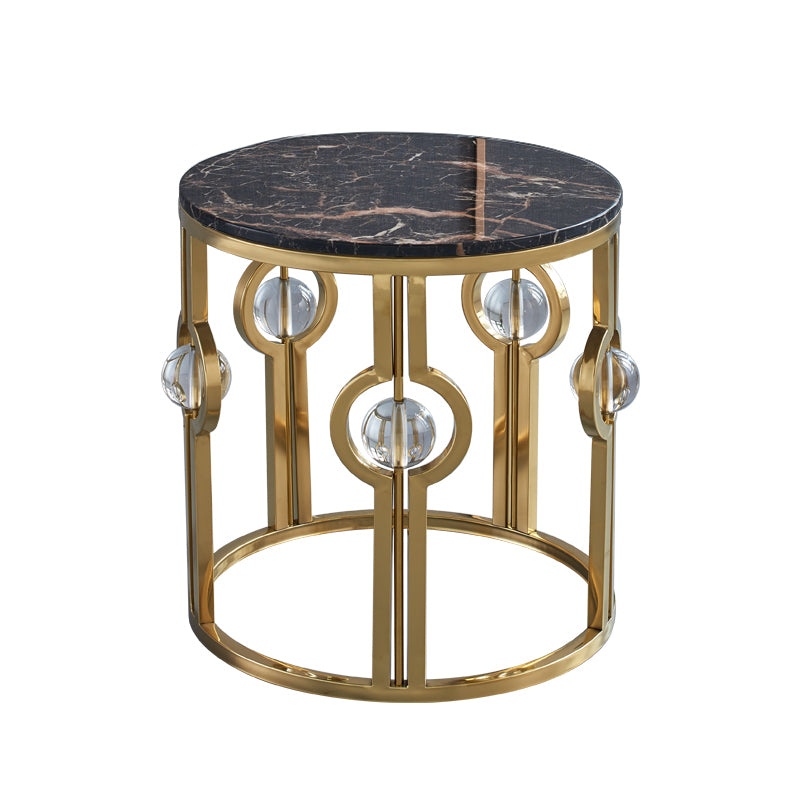 Glam Round Sofa Side Accent Table with Drum Base for Living Room