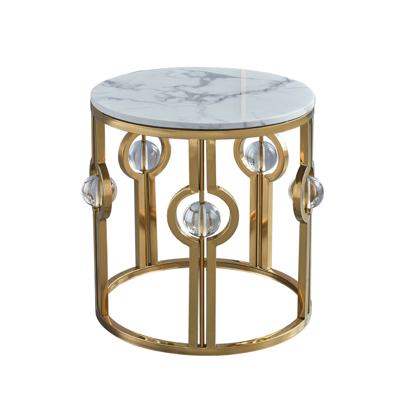 Glam Round Sofa Side Accent Table with Drum Base for Living Room