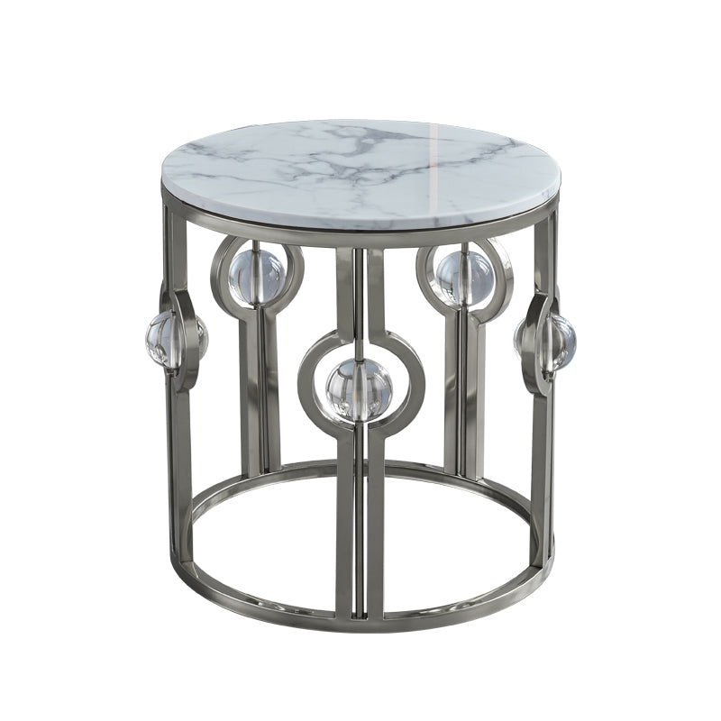 Glam Round Sofa Side Accent Table with Drum Base for Living Room