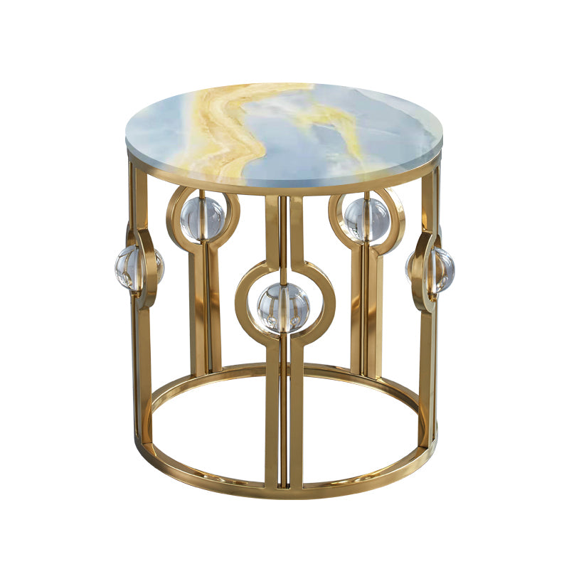 Glam Round Sofa Side Accent Table with Drum Base for Living Room