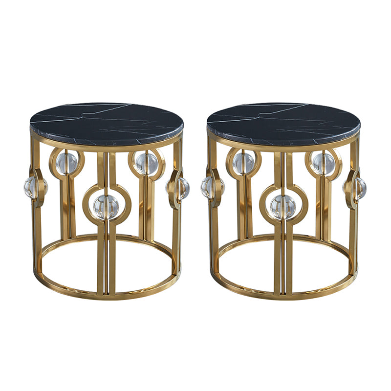 Glam Round Sofa Side Accent Table with Drum Base for Living Room