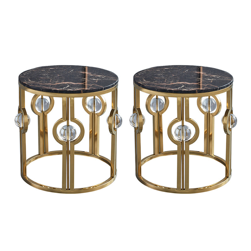 Glam Round Sofa Side Accent Table with Drum Base for Living Room