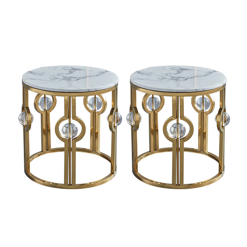 Glam Round Sofa Side Accent Table with Drum Base for Living Room