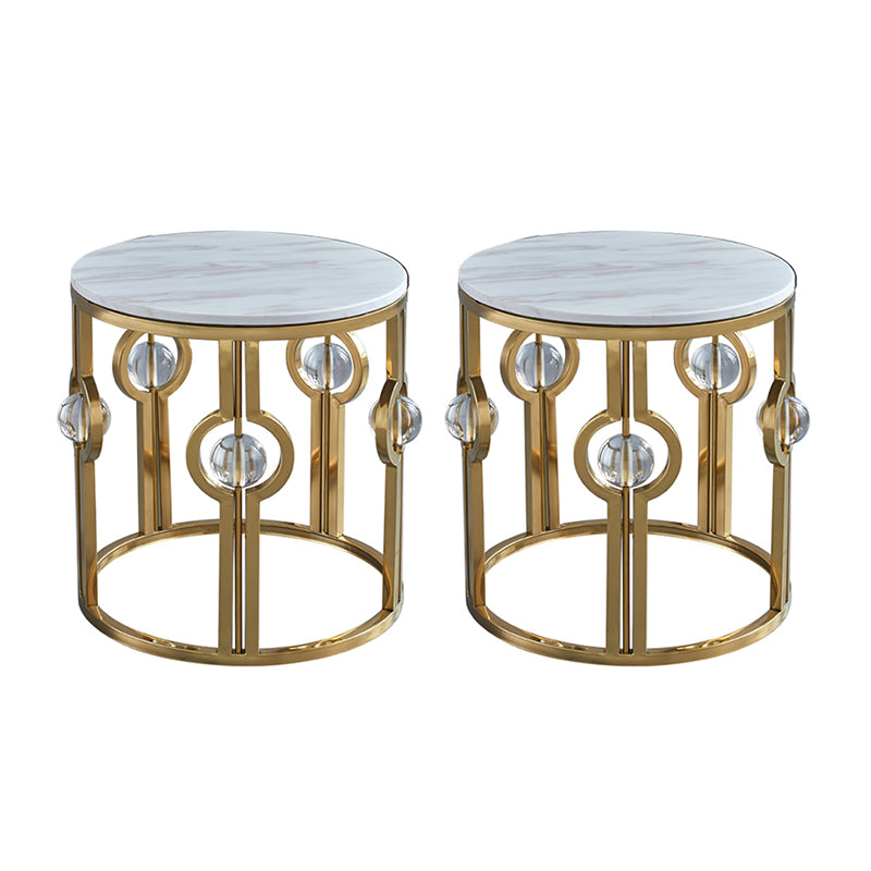 Glam Round Sofa Side Accent Table with Drum Base for Living Room