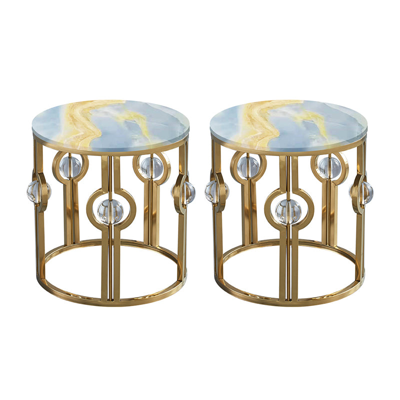 Glam Round Sofa Side Accent Table with Drum Base for Living Room