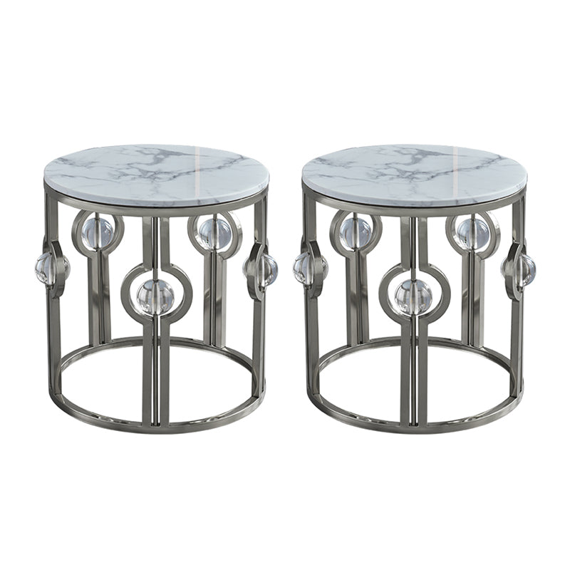 Glam Round Sofa Side Accent Table with Drum Base for Living Room