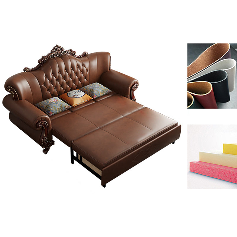 Traditional Leather Futon Sleeper Sofa in Brown Sofa Bed with Storage