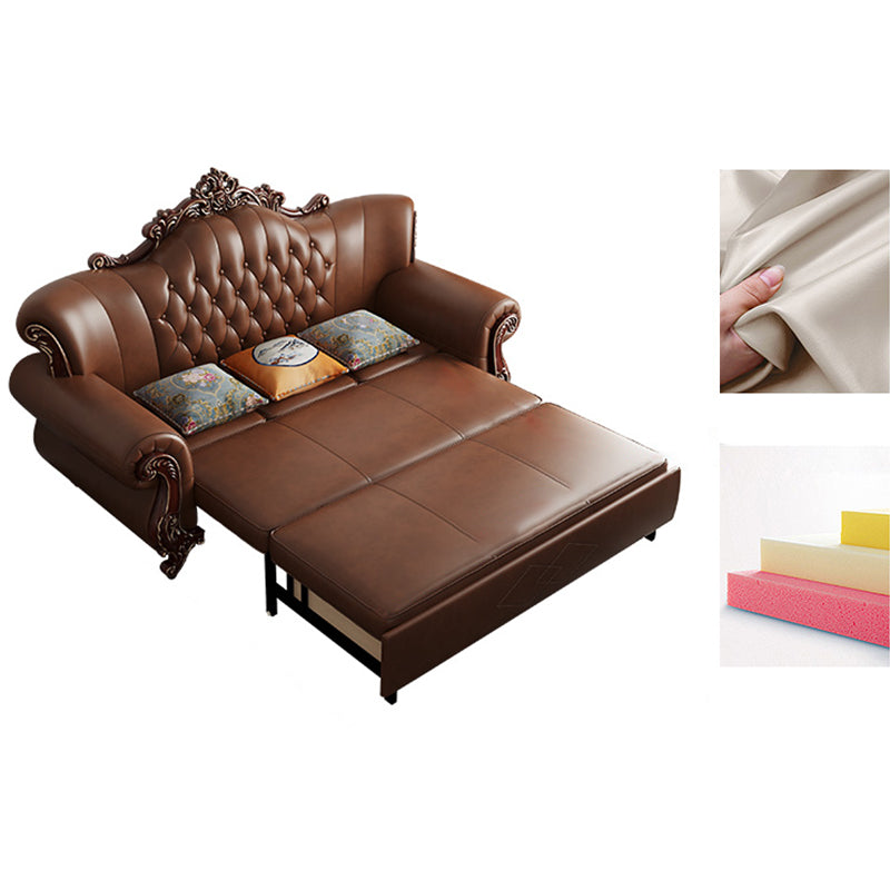 Traditional Leather Futon Sleeper Sofa in Brown Sofa Bed with Storage