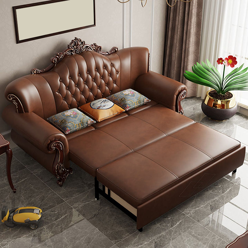 Traditional Leather Futon Sleeper Sofa in Brown Sofa Bed with Storage