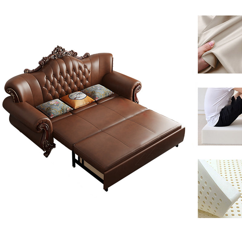 Traditional Leather Futon Sleeper Sofa in Brown Sofa Bed with Storage