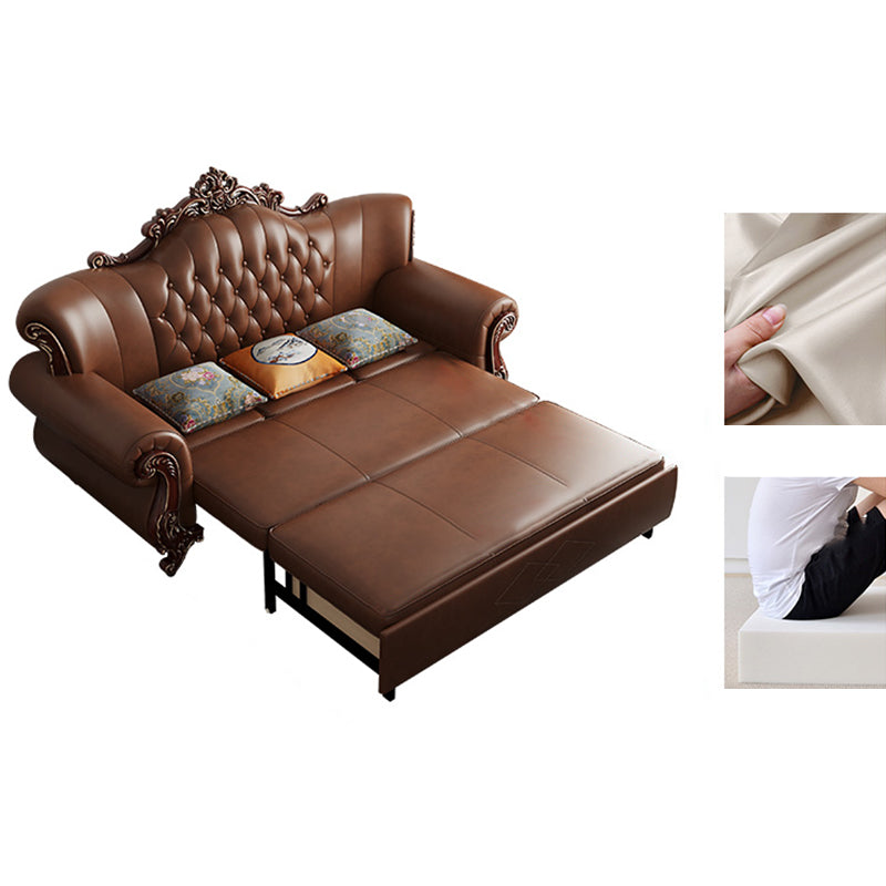 Traditional Leather Futon Sleeper Sofa in Brown Sofa Bed with Storage