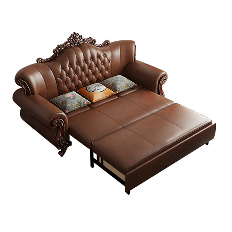 Traditional Leather Futon Sleeper Sofa in Brown Sofa Bed with Storage