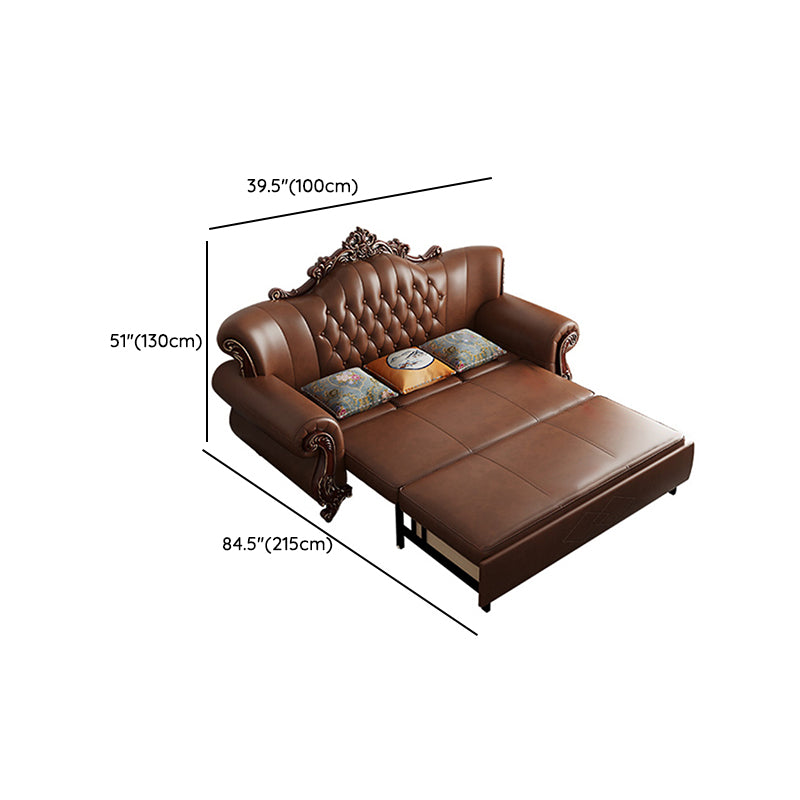 Traditional Leather Futon Sleeper Sofa in Brown Sofa Bed with Storage