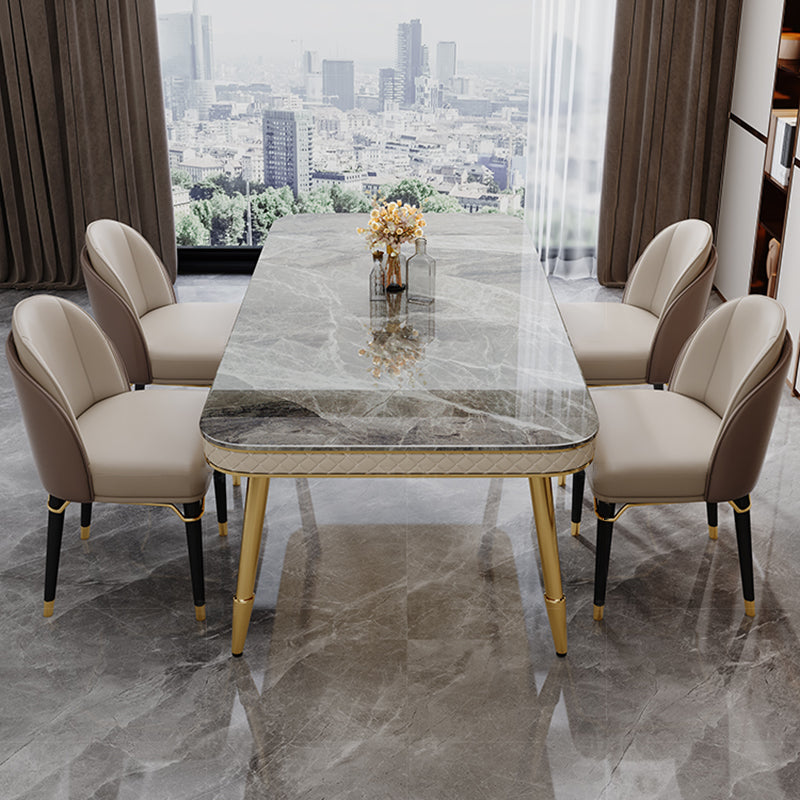 Luxury Kitchen Dinner Table Stone Rectangle 4 Legs Dining Table