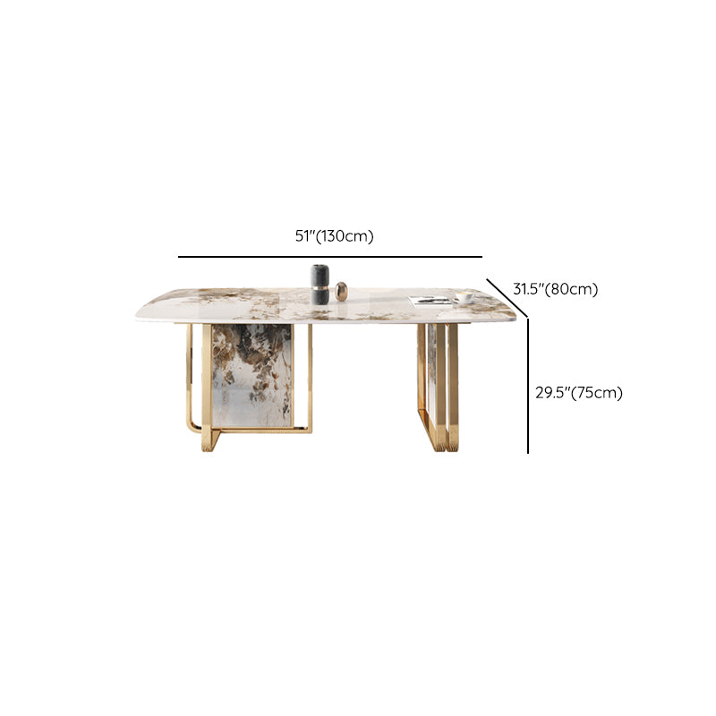Glam Rectangle Stone Dining Table Metal Bases for Living Room